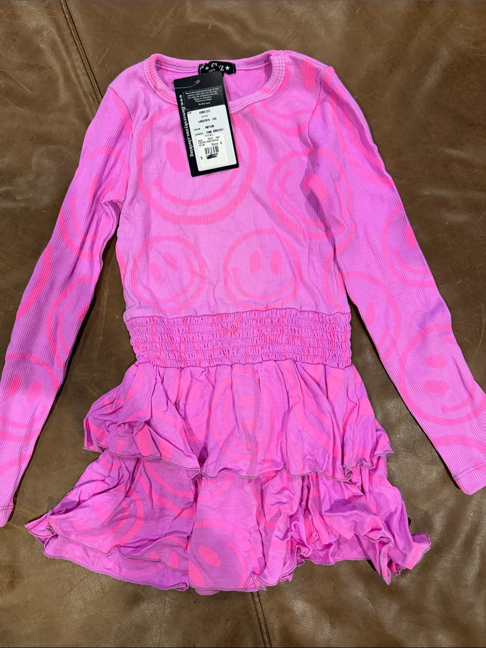 Flowers By Zoe Pink Smiley Ruffle Long Sleeve Dress